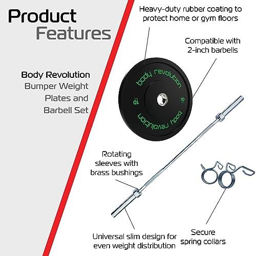 7ft Olympic Weightlifting Bar Bumper Weight Plate Sets 20kg Weight Set 10kg Pair 4/6