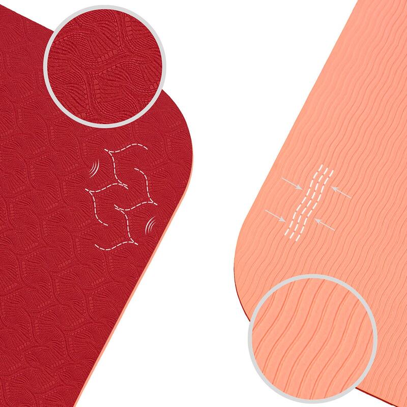 TAPIS DE YOGA ANTIDÉRAPANT DURABLE Confort Bordeaux Corail TPE Léger + SANGLE