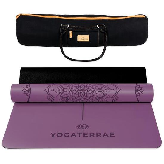 TAPIS DE YOGA ANTIDÉRAPANT NATUREL Confort Violet PU-Caoutchouc Mandala + SAC