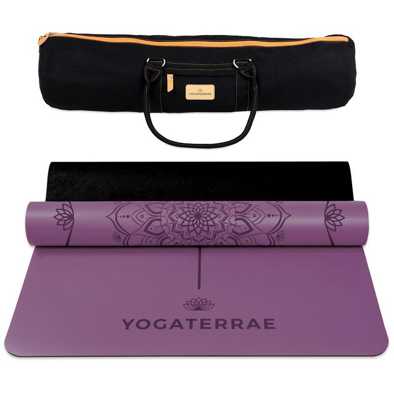 TAPIS DE YOGA ANTIDÉRAPANT NATUREL Confort Violet PU-Caoutchouc Mandala + SAC