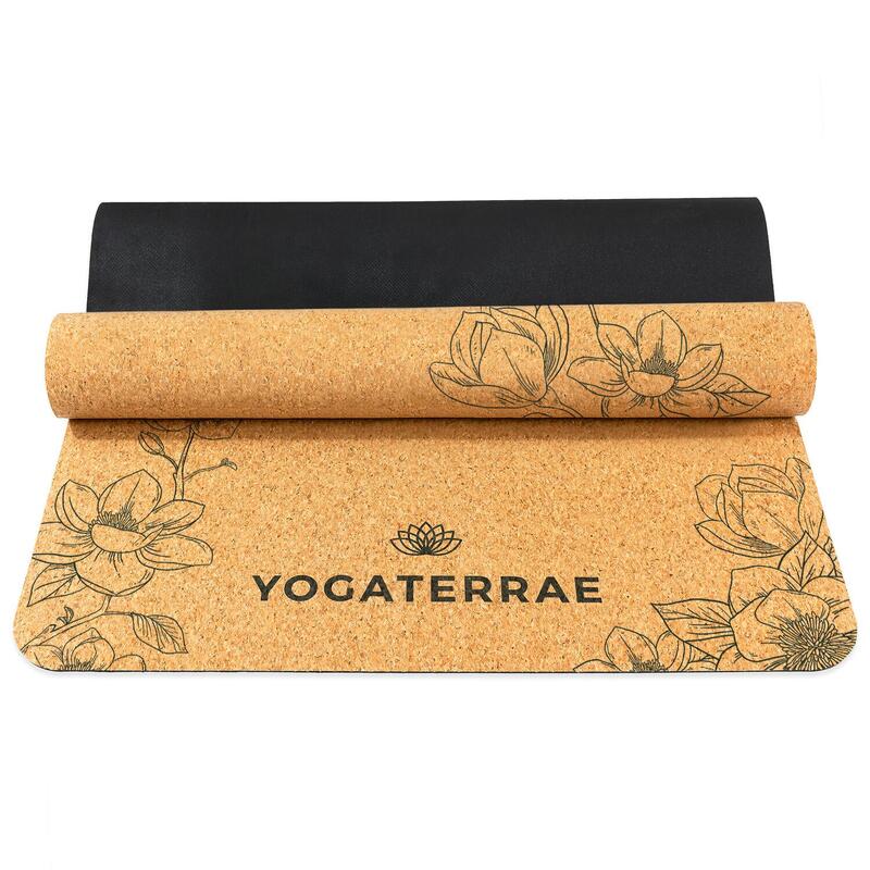 Antislip yogamat van kurk en rubber MAGNOLIA’S + draag- en rekriem