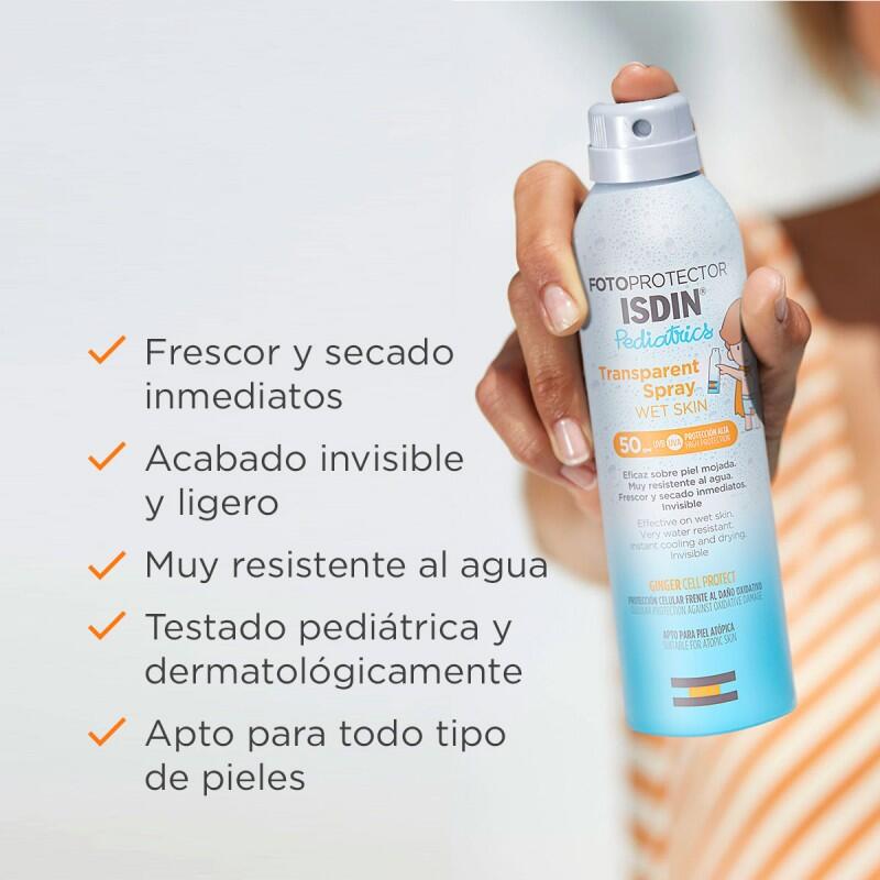ISDIN Pediatrics Transparent Spray Wet Skin Fotoprotector SPF 50 (250ml) 5/7
