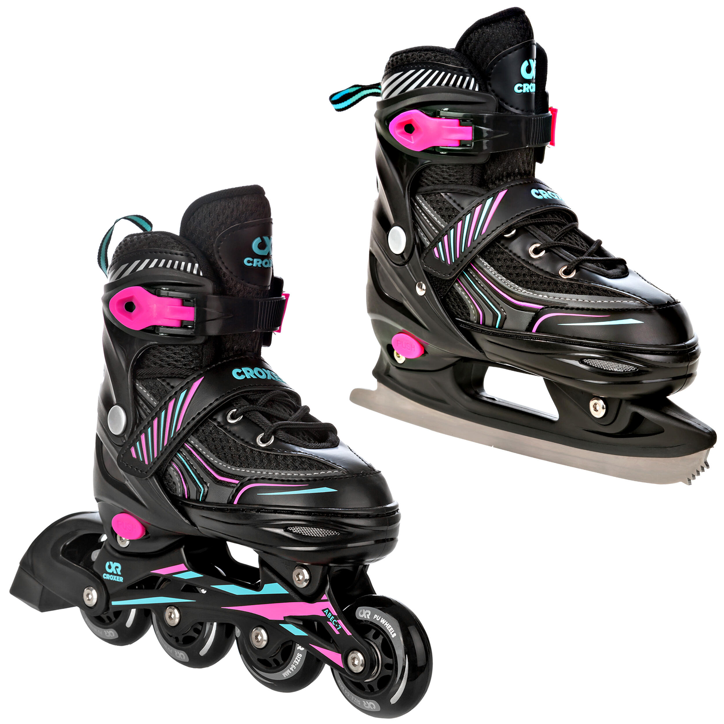 Croxer - Patins À Roulettes 2en1 Ajustable Optima - Rollers En Ligne - Noir|rose|vert - 39/42 - Decathlon