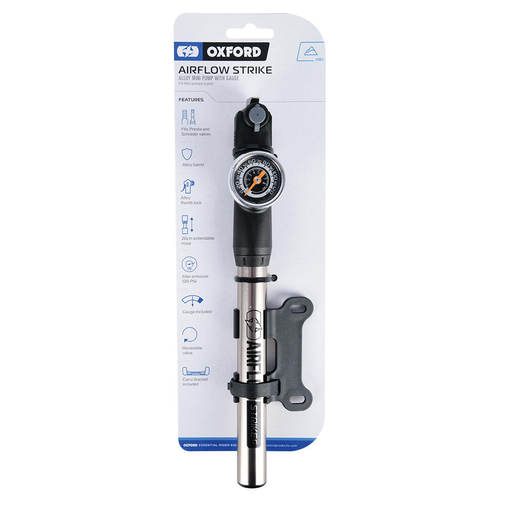 Oxford Airflow Strike Alloy Mini Pump with Gauge 2/2