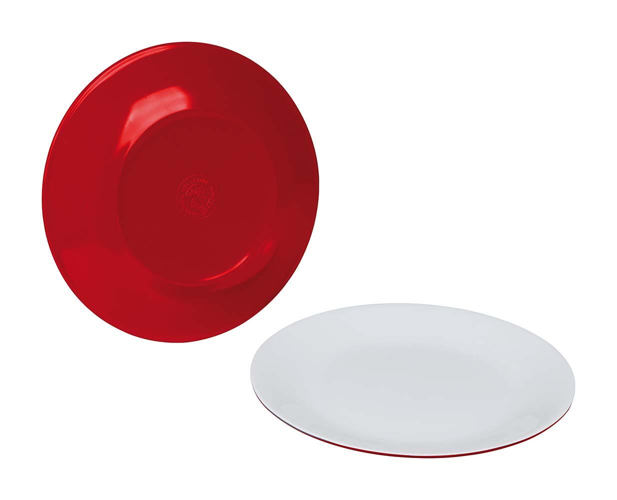 Assiette petit déjeuner - Bicolore - Mélamine - 4 Pièces - Rouge 1/2