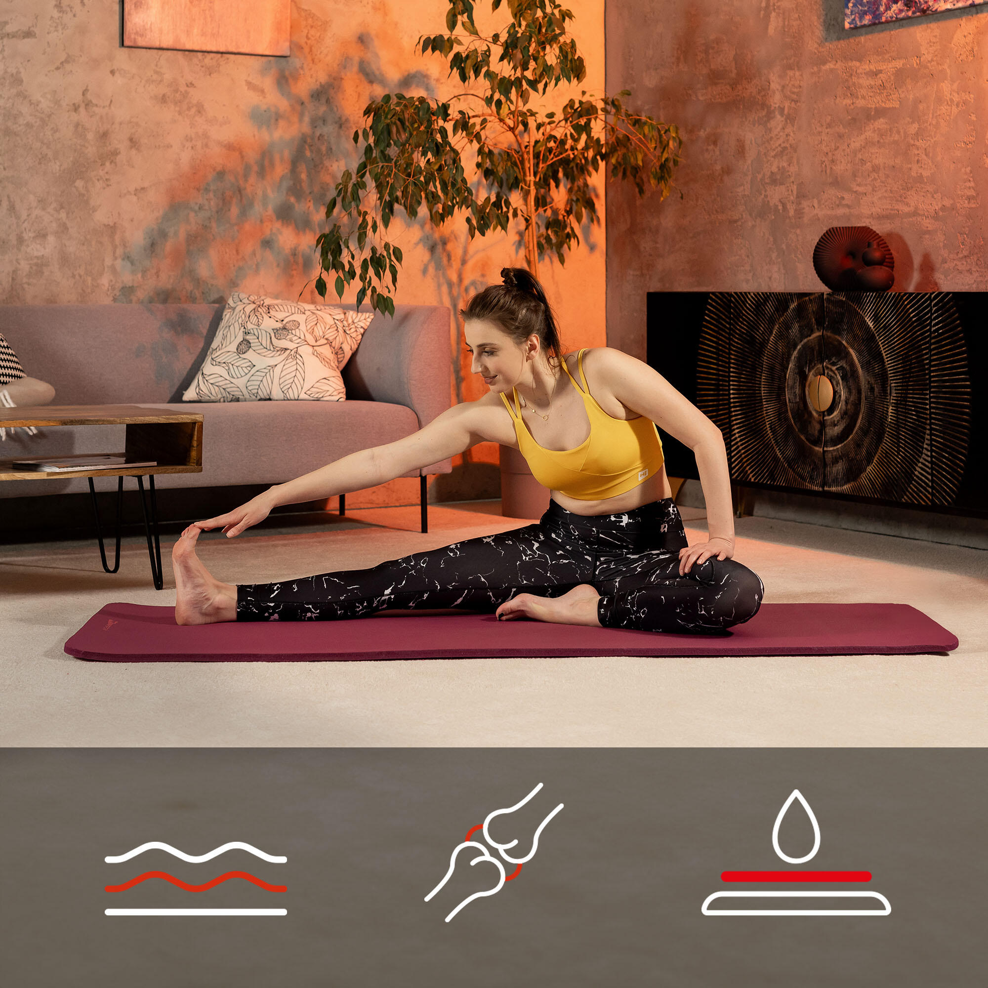 Tappetino fitness NBR 1,5cm - amaranto - 190x60 cm 3/7