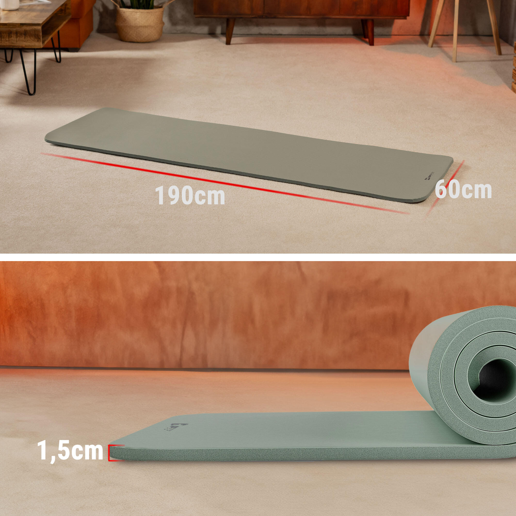 Tapis de fitness 1,5 cm Pilates Yoga, Gymnastique 190x60cm Hop-Sport Vert clair 3/7