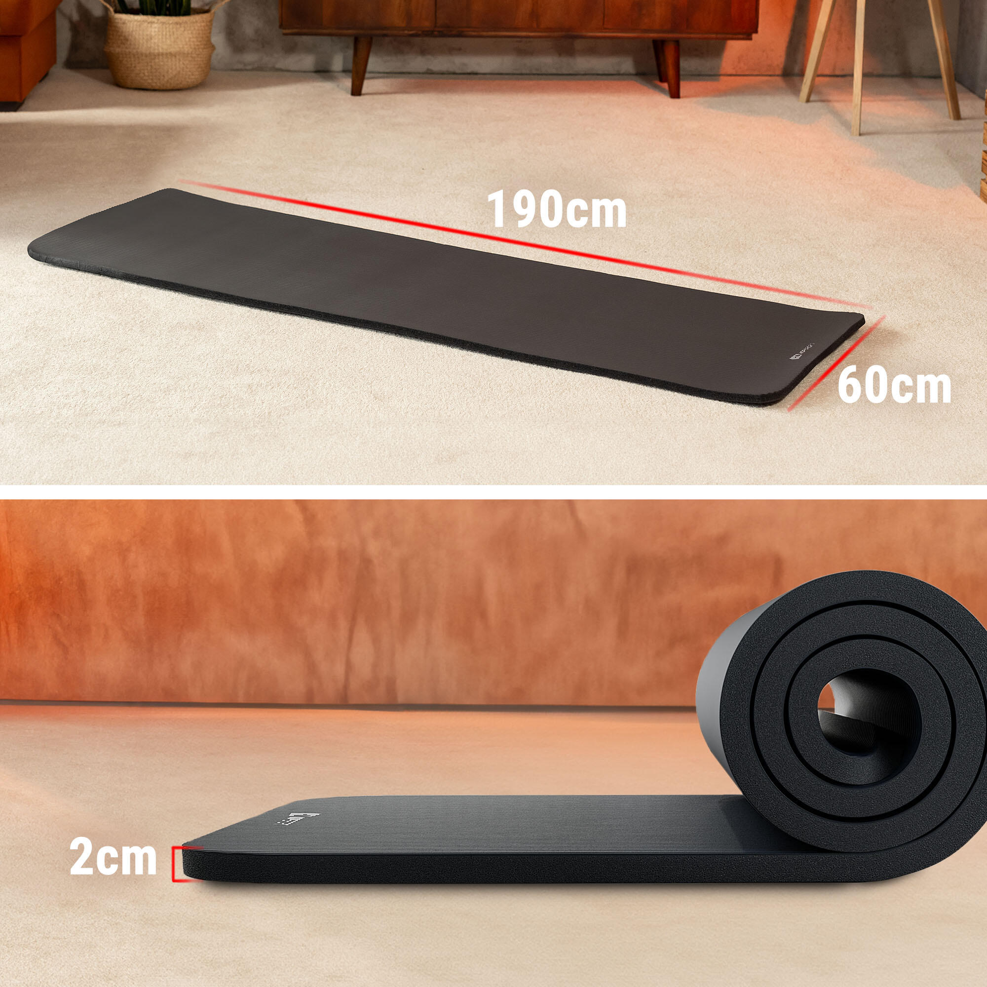 Mata fitness NBR 2cm - czarna - 190x60cm 2/7