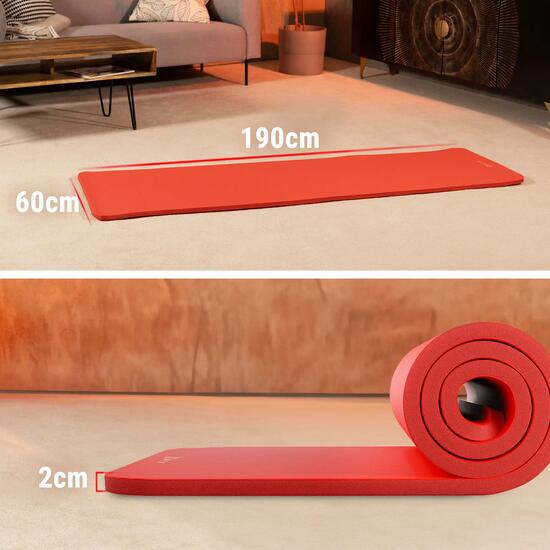 Tapis de fitness 2 cm Pilates, Yoga et Gymnastique 190x60 cm Hop-Sport Rouge