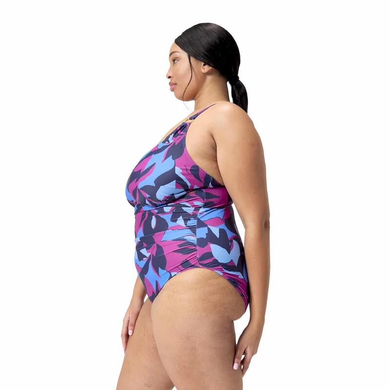 Speedo Womens Shaping Printed V Neck 1 Piece Pure Blue/Wineberry/Curious Blue +