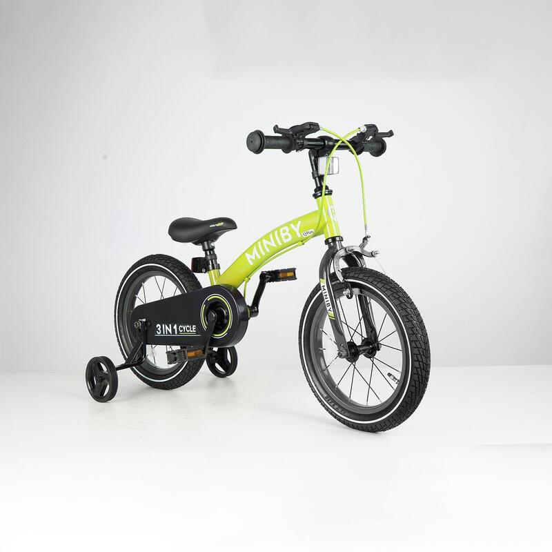 Qplay Miniby Kinderfiets 14 inch - 3 in 1 - loopfiets - Groen