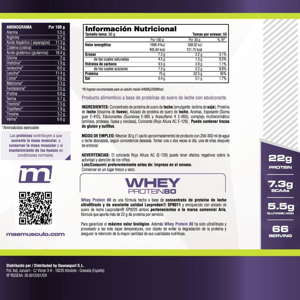 Whey Protein80 - 2 kg aardbei MASmusculo 6/6