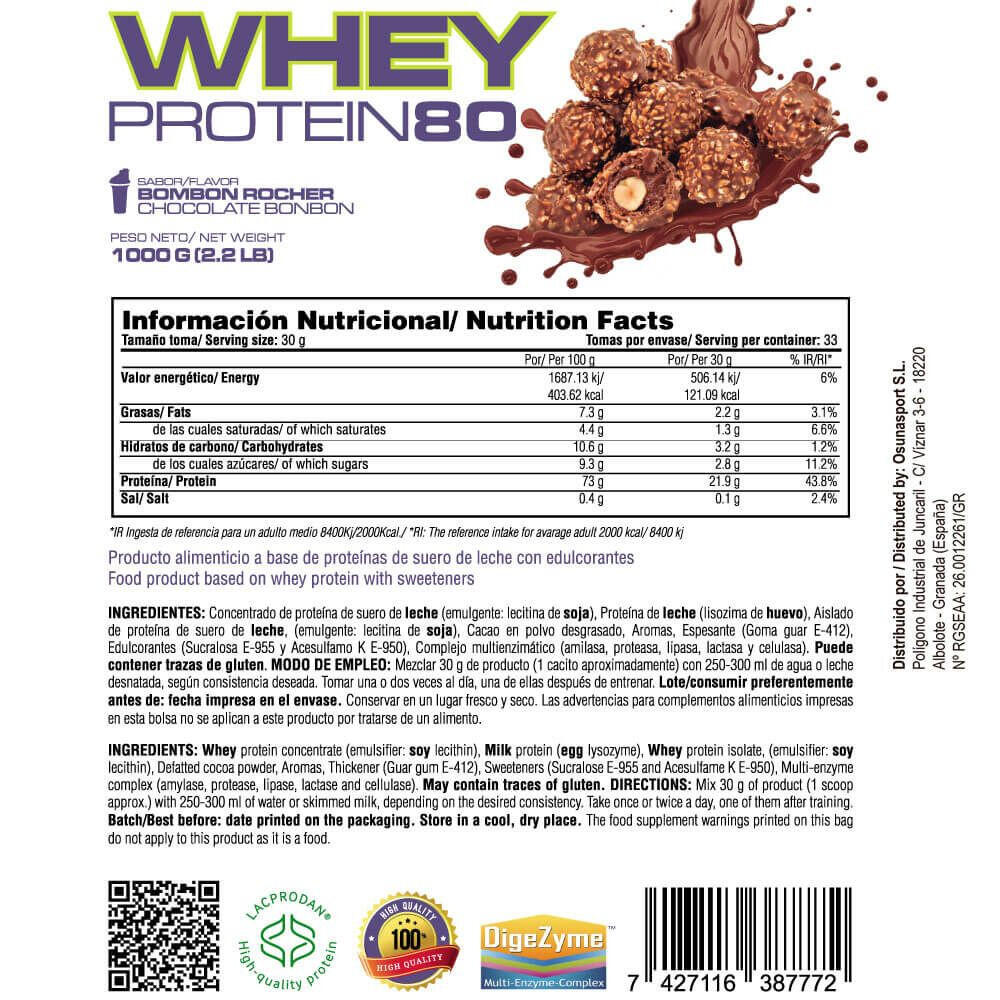 Whey Protein80 - 1Kg Bombón Rocher MASmusculo 3/4