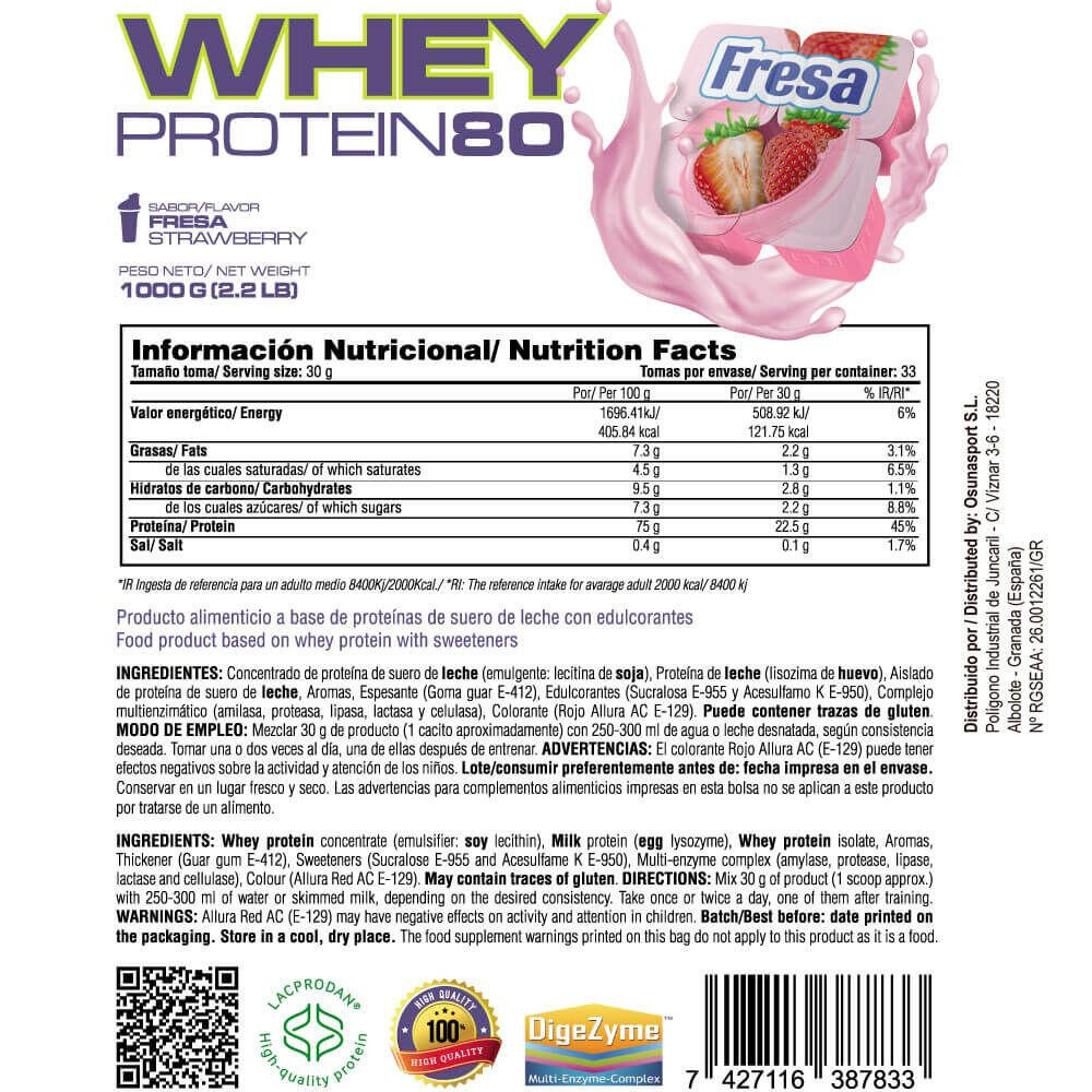 Whey Protein80 - 1 kg di integratori alla fragola MASmusculo 5/6