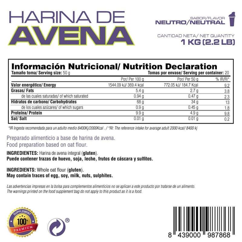 Harina de Avena - 1Kg Neutro de MM Supplements