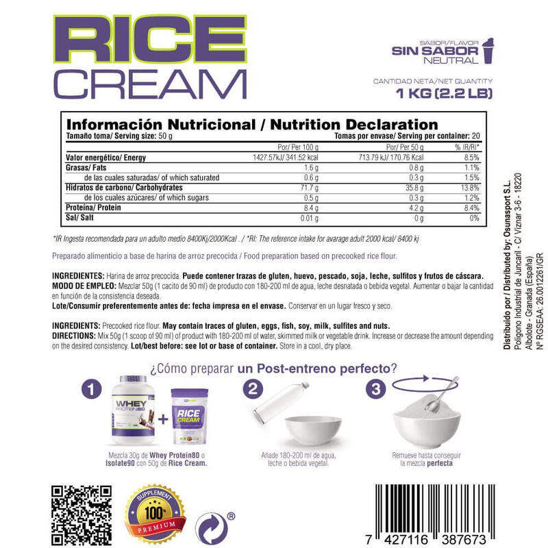 Rice Cream (Crema de Arroz Precocida) - 1Kg Neutro de MM Supplements