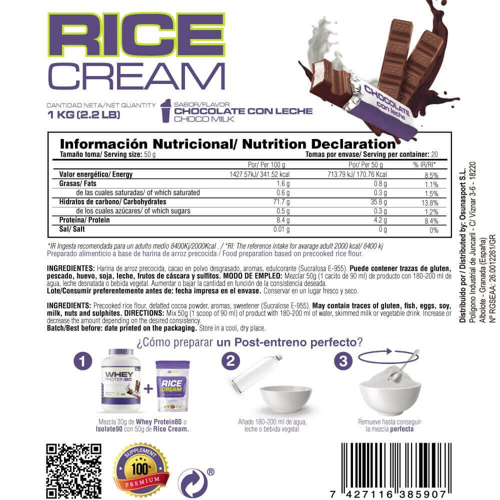 Crema di riso (crema di riso pregelatinizzata) - 1 kg Cioccolato al latte MASMU 5/6