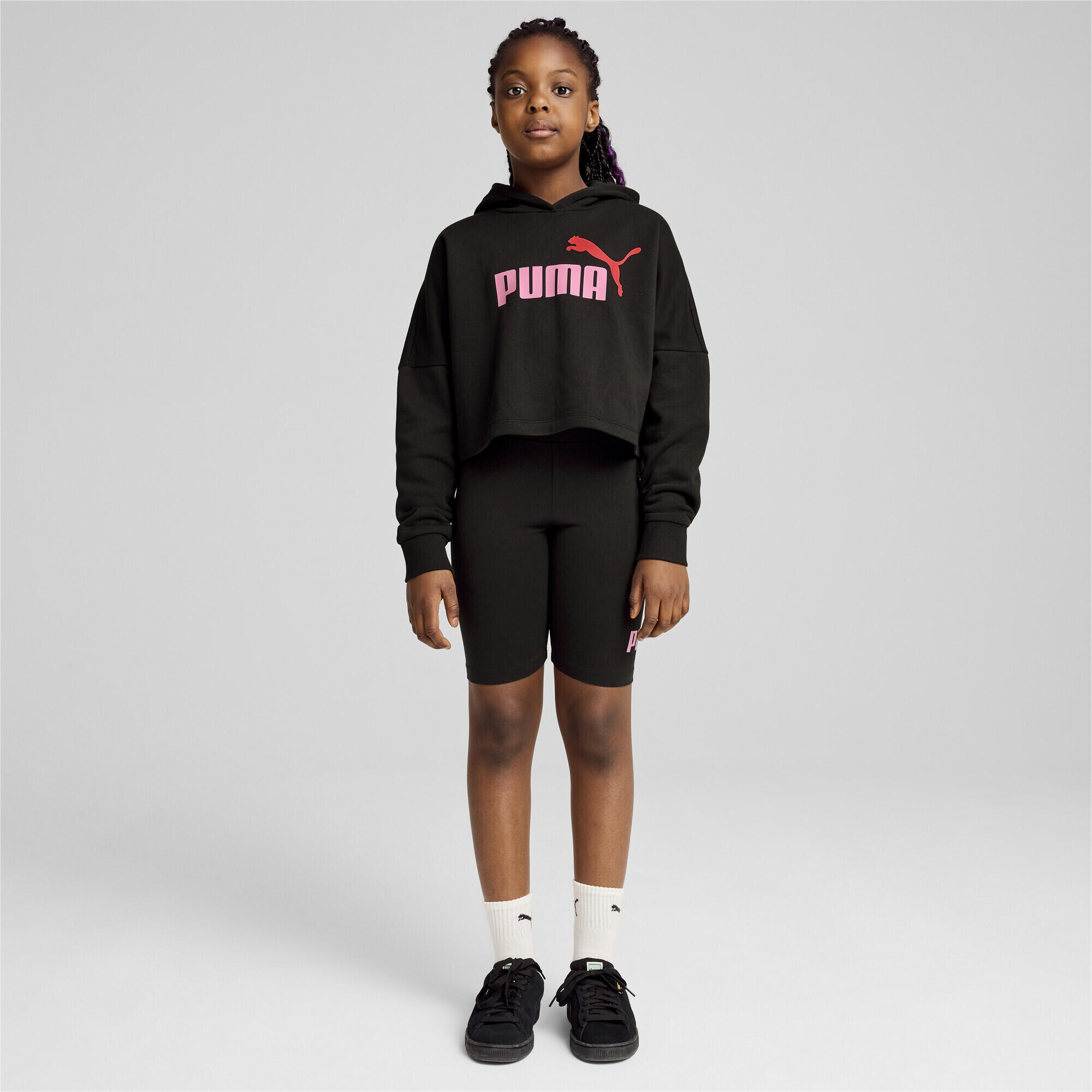 Felpa corta con cappuccio e logo Essentials da ragazza PUMA Black 3/7