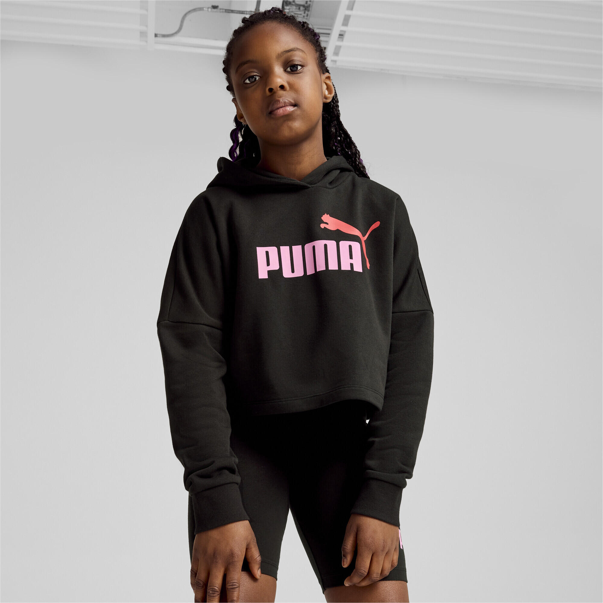 Felpa corta con cappuccio e logo Essentials da ragazza PUMA Black 4/7