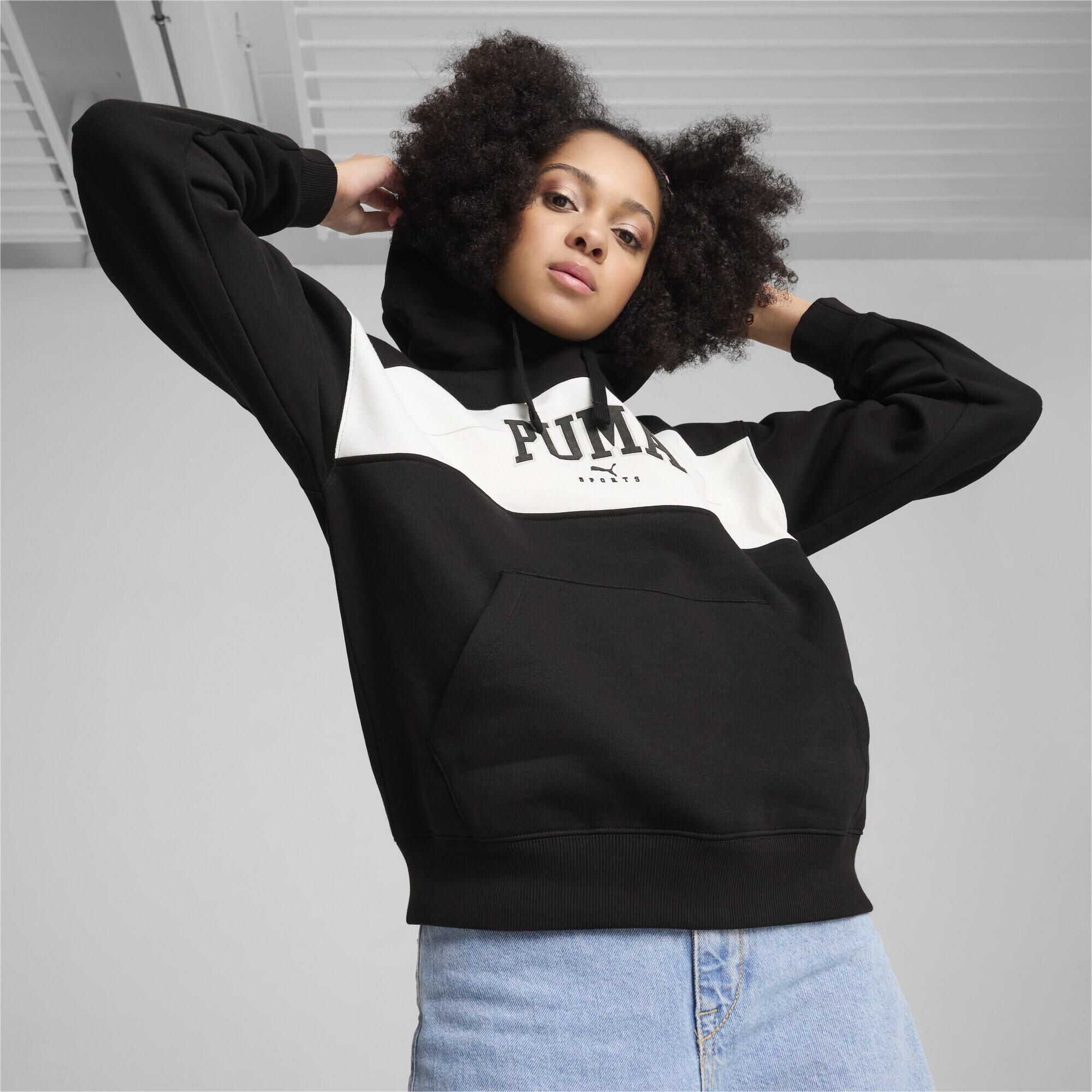 PUMA SQUAD Langer Hoodie Damen PUMA Black 3/8