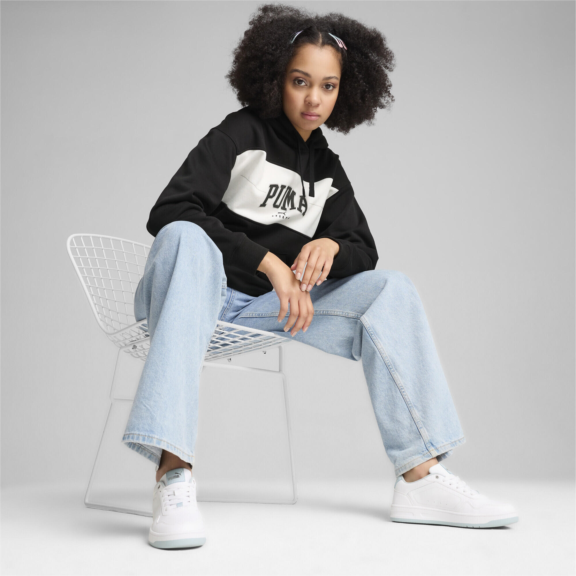 PUMA SQUAD Langer Hoodie Damen PUMA Black 5/8