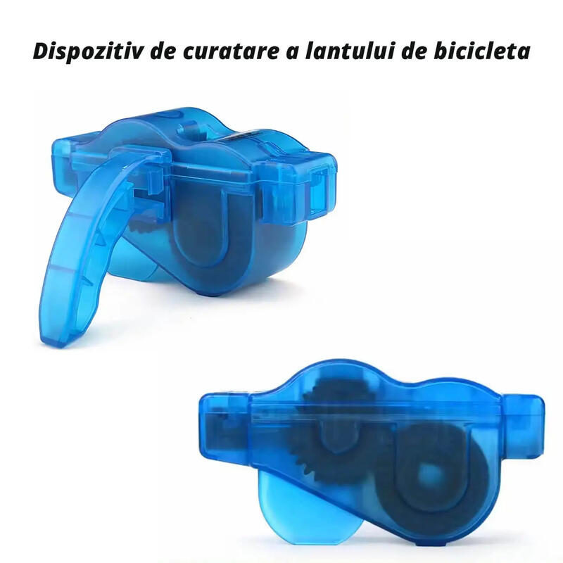 Dispozitiv de curatare a lantului de bicicleta, plastic, albastru