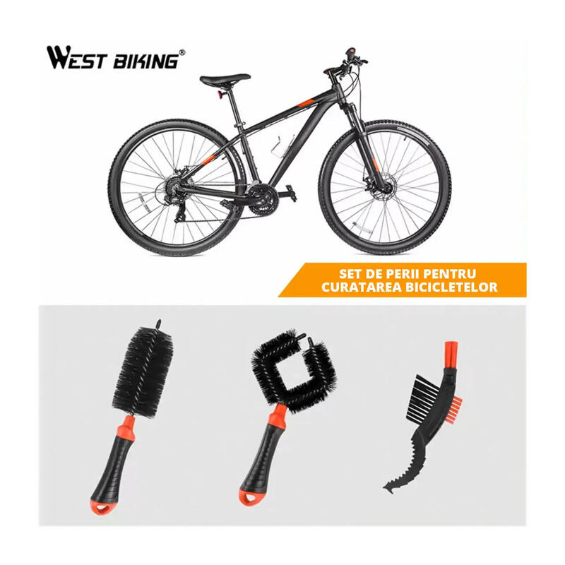 Set 3 perii pentru curatare bicicleta, janta, lant, sistem frana