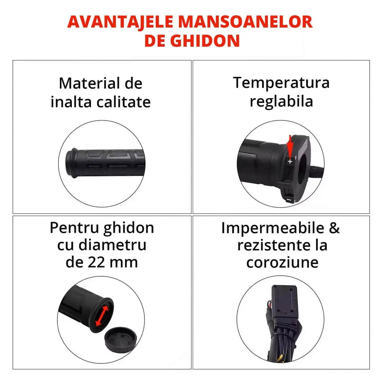 Mansoane ghidon incalzite bicicleta, moto, scuter, ATV, 22 mm, 12V, set 2 buc 6/7
