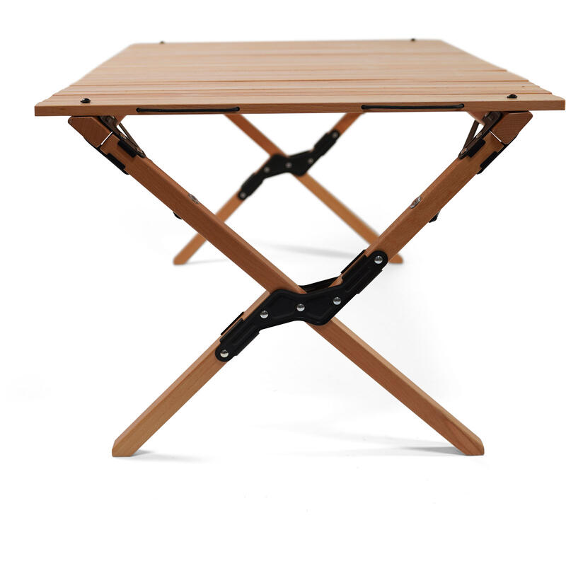 Table de camping Fixin M à roulettes pliante en bois 105x70
