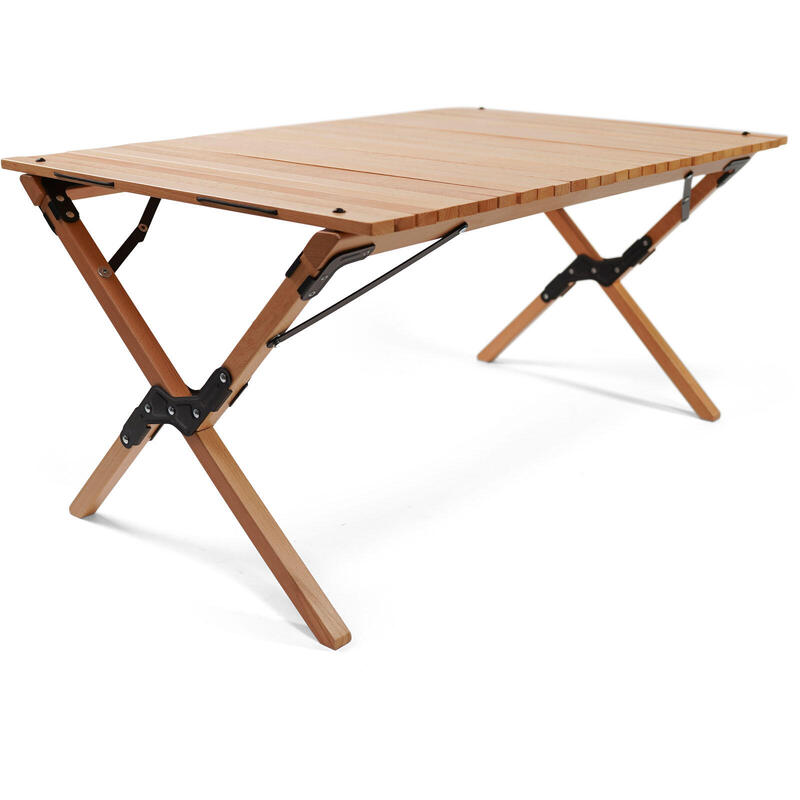 Table de camping Fixin M à roulettes pliante en bois 105x70