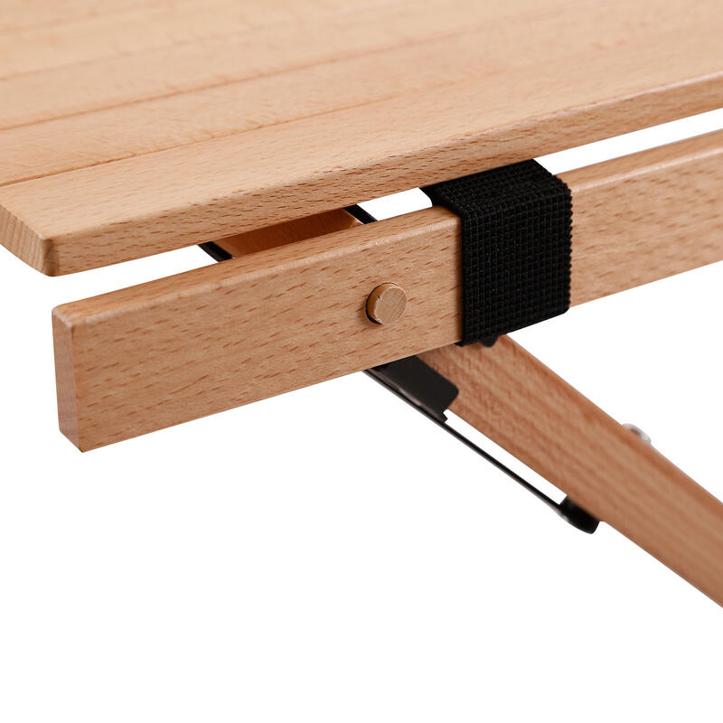 Table de camping Fixin M à roulettes pliante en bois 105x70