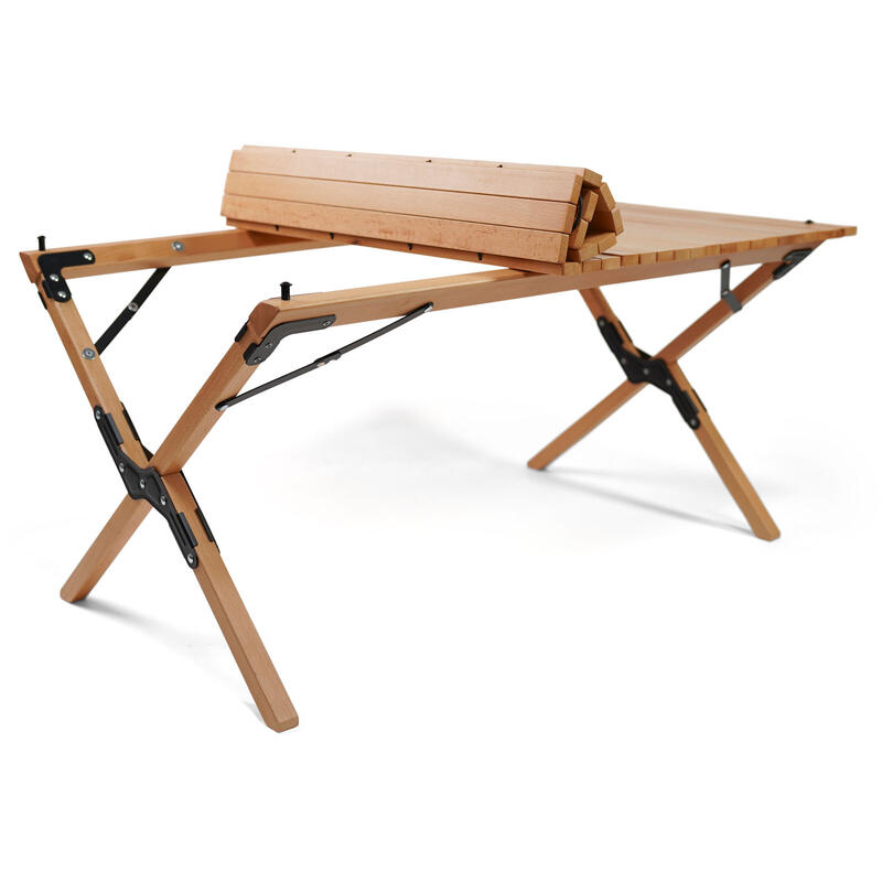 Table de camping Fixin M à roulettes pliante en bois 105x70