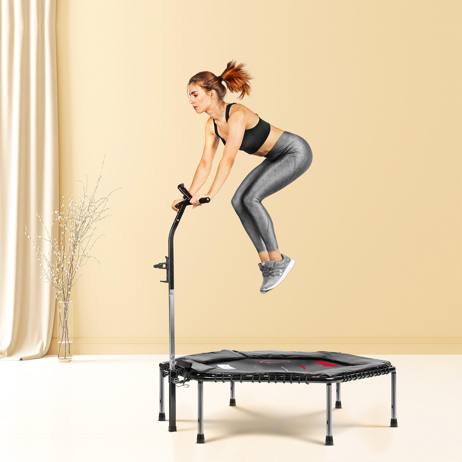 SPORTSTECH HTX100 Trampoline Fitness avec Écran LCD, Support Smartphone, Pliable 3/7