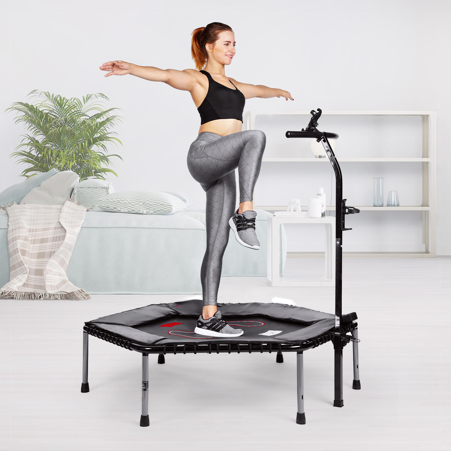 SPORTSTECH HTX100 Trampoline Fitness avec Écran LCD, Support Smartphone, Pliable 2/7