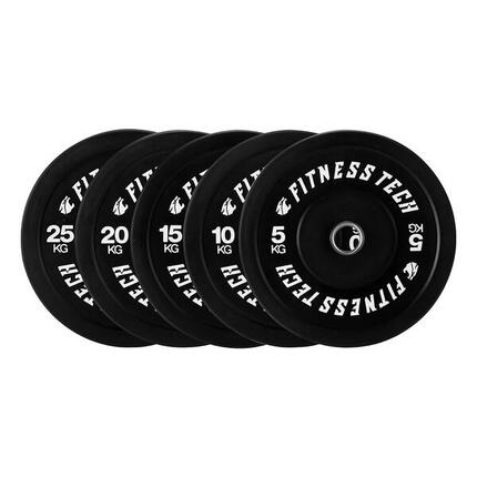 Set 150kg Disques Bumper Noirs Musculation Fitness Tech