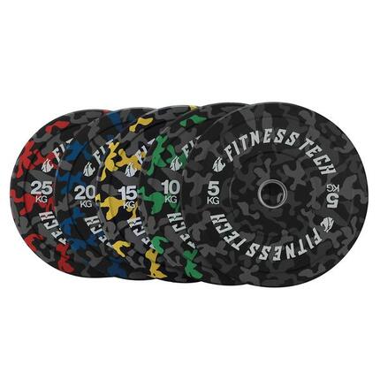Set 150kg Disques Bumper Camouflage Musculation Fitness Tech
