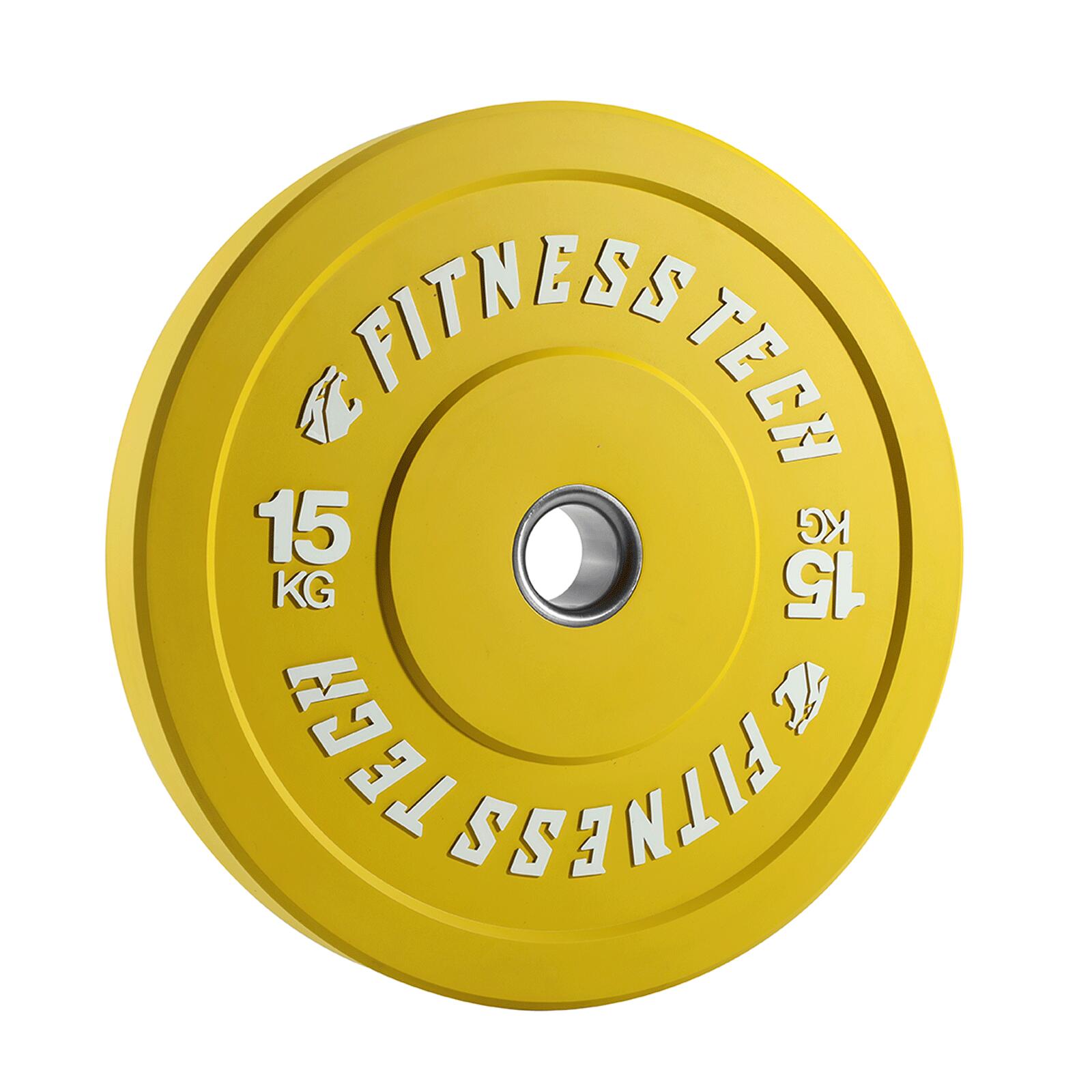 Disco bumper plate 15kg fitness tech alta resistência amarelo unidade