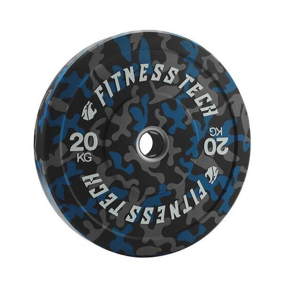Disque Bumper Plate Musculation Fitness Tech 20kg Camouflage Bleu – Unité