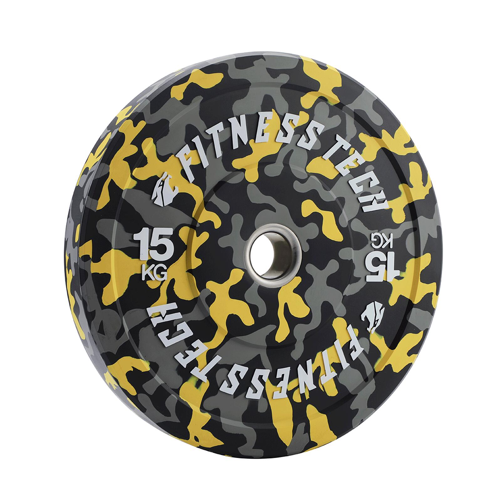 Disco bumper camuflado 15kg fitness tech alta resistência amarelo > unidade