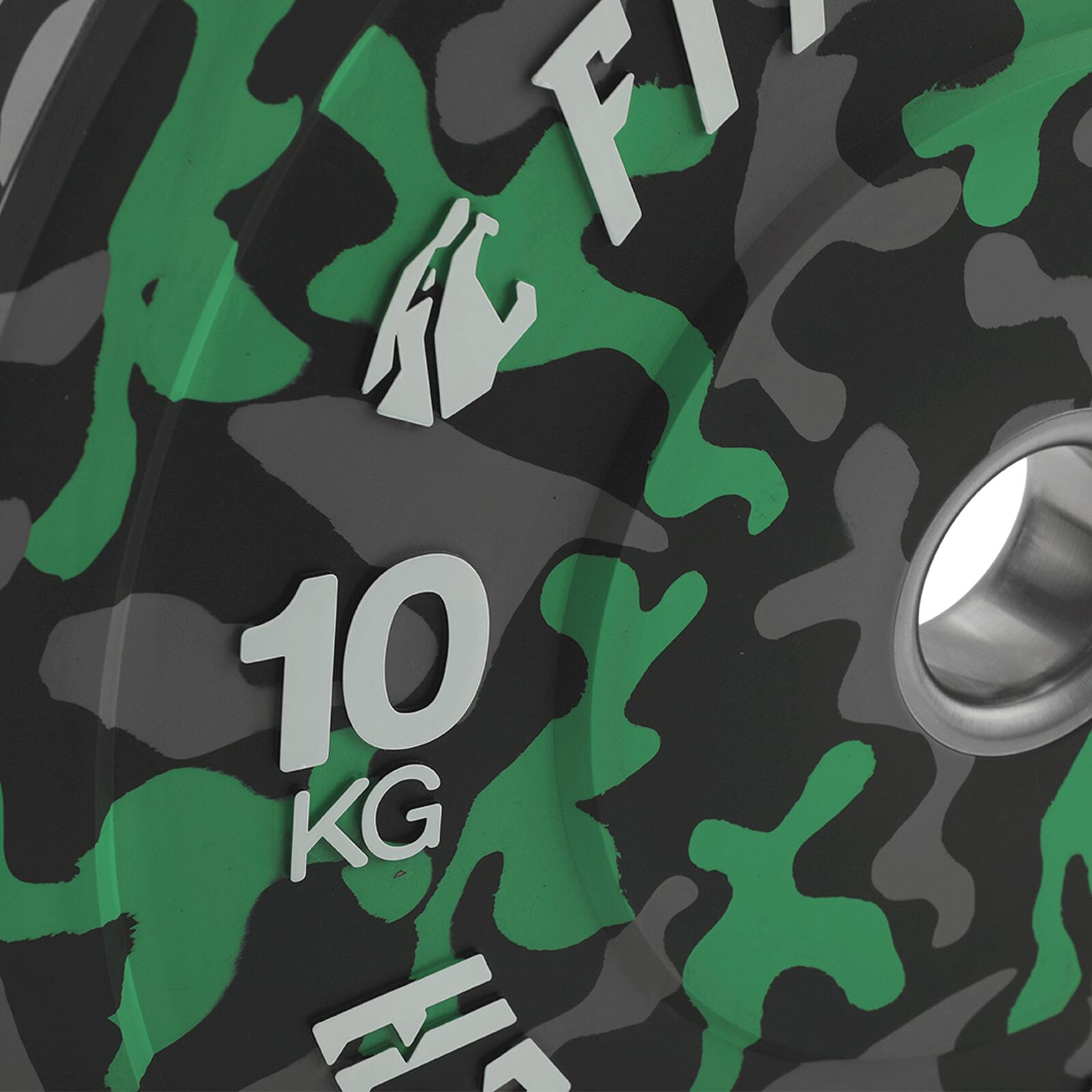 Disque Bumper Plate Musculation Fitness Tech 10kg Camouflage Vert – Unité 3/7