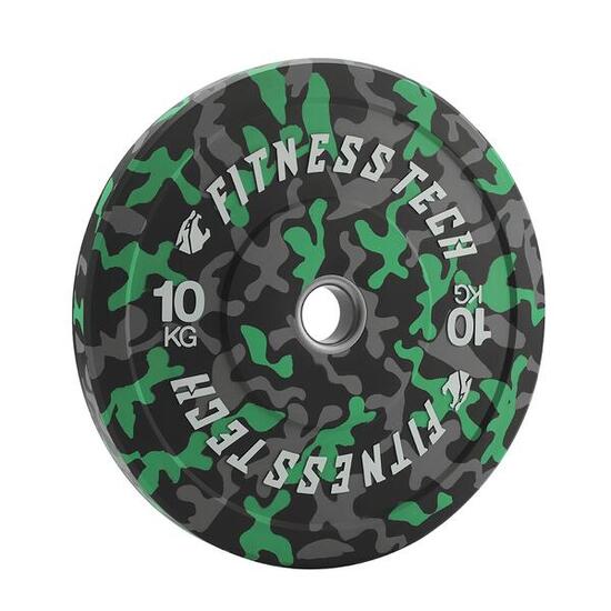 Disque Bumper Plate Musculation Fitness Tech 10kg Camouflage Vert – Unité
