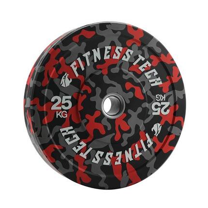 Disque Bumper Plate Musculation Fitness Tech 25kg Camouflage Rouge – Unité