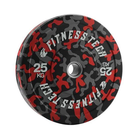 Disque Bumper Plate Musculation Fitness Tech 25kg Camouflage Rouge – Unité