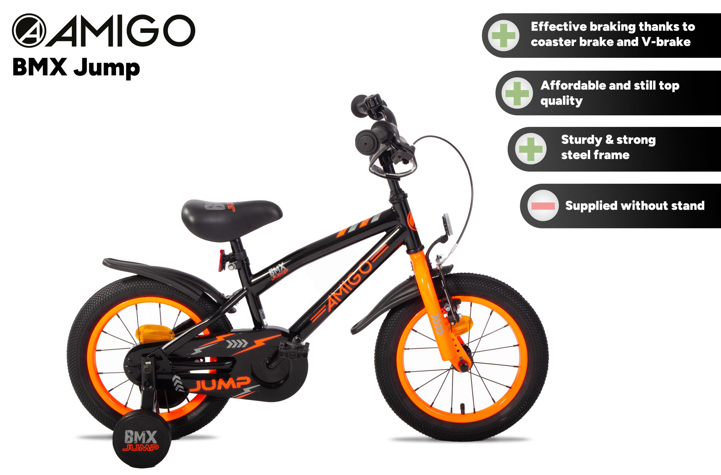 BMX Jump 14 Zoll 22,5 cm Jungen Rücktrittbremse Schwarz/Neon Orange 2/7