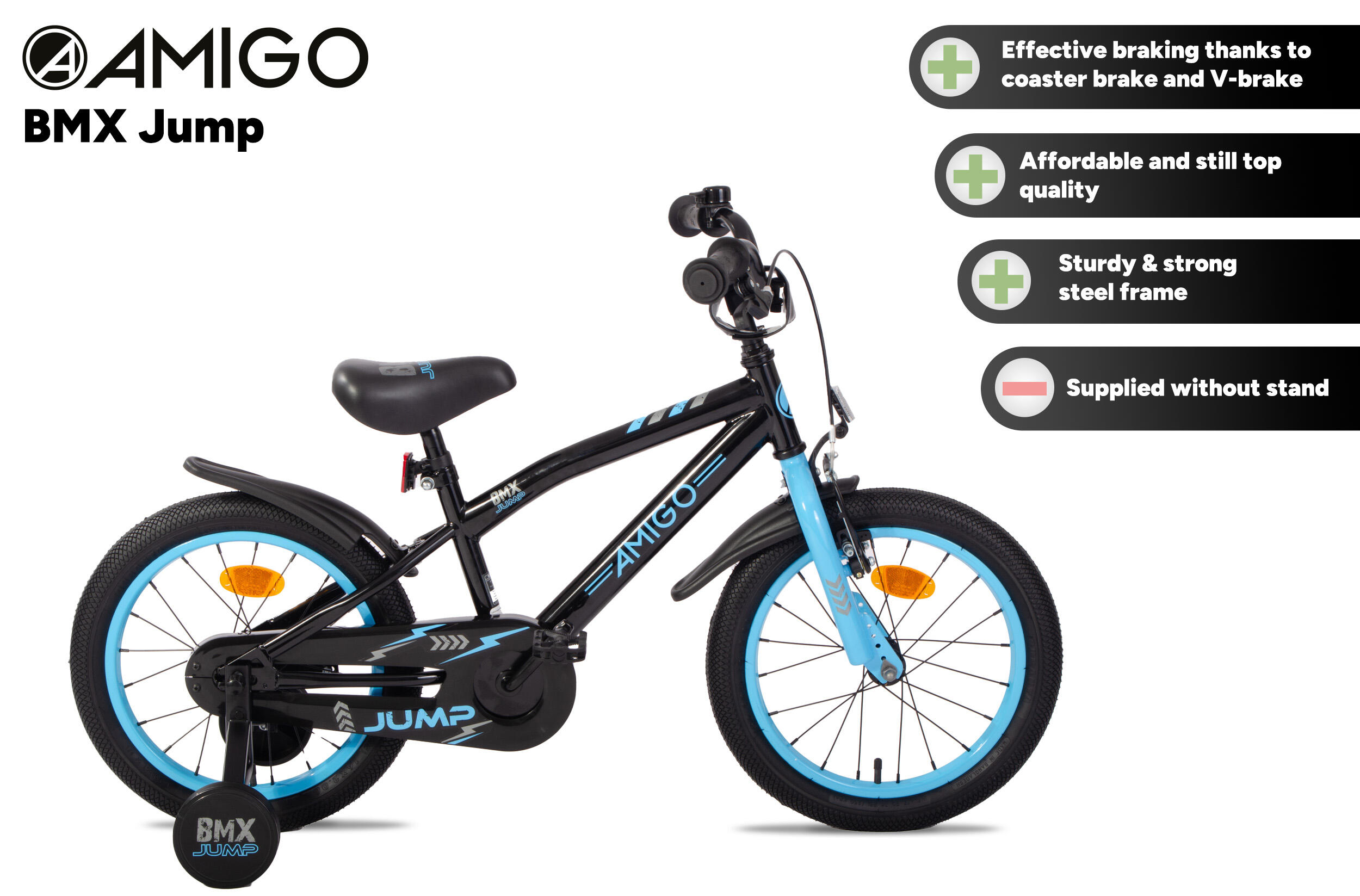 BMX Jump 16 Inch 25,5 cm Jongens Terugtraprem Zwart/Blauw 2/7