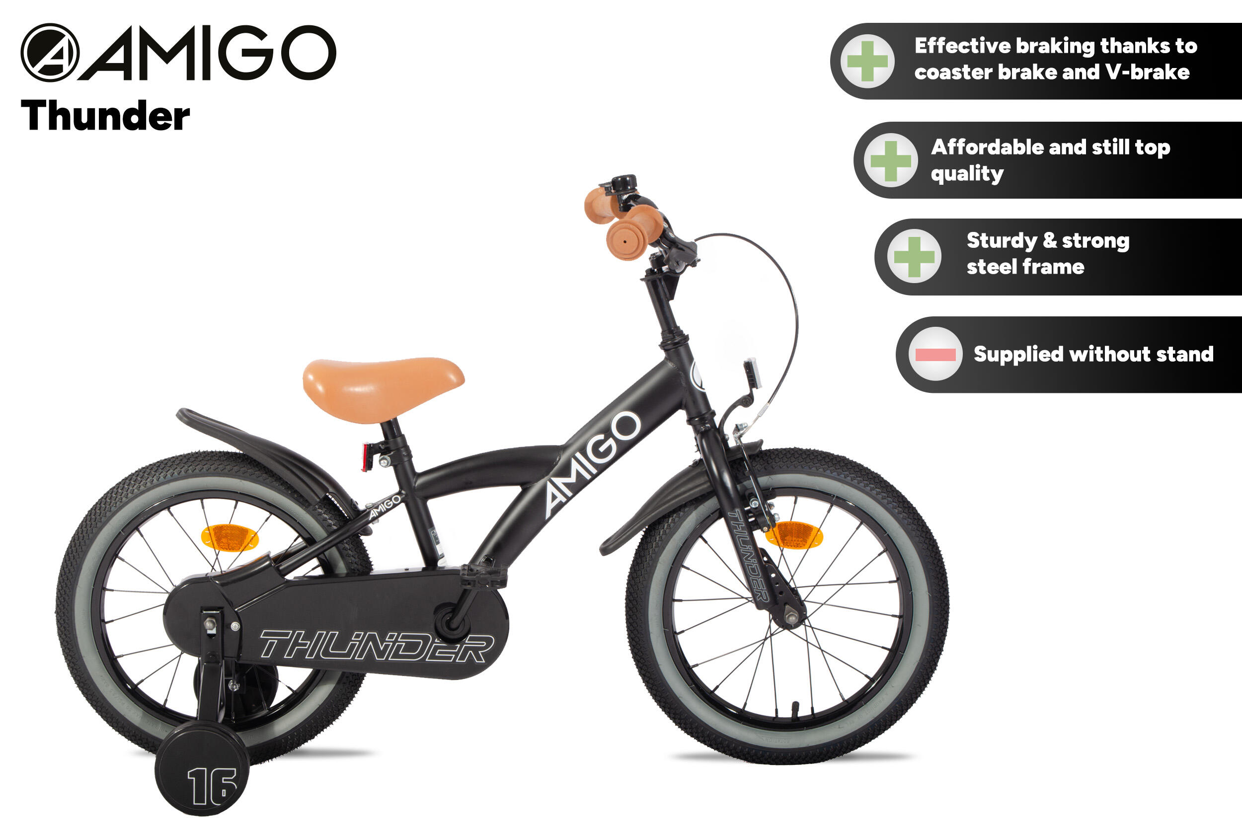 AMIGO Vélo garçon Thunder 16 Pouces 23,5 cm Garçon Frein à rétropédalage 2/7