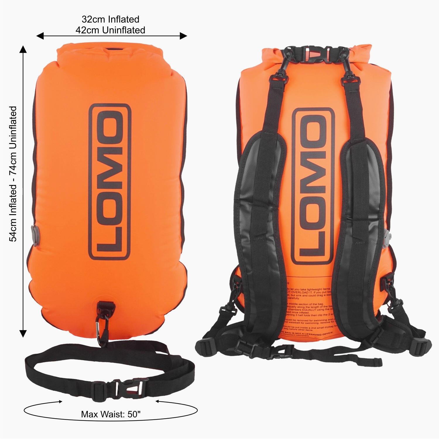 Lomo Swim Run Drybag Tow Float Rucksack - Orange 3/8