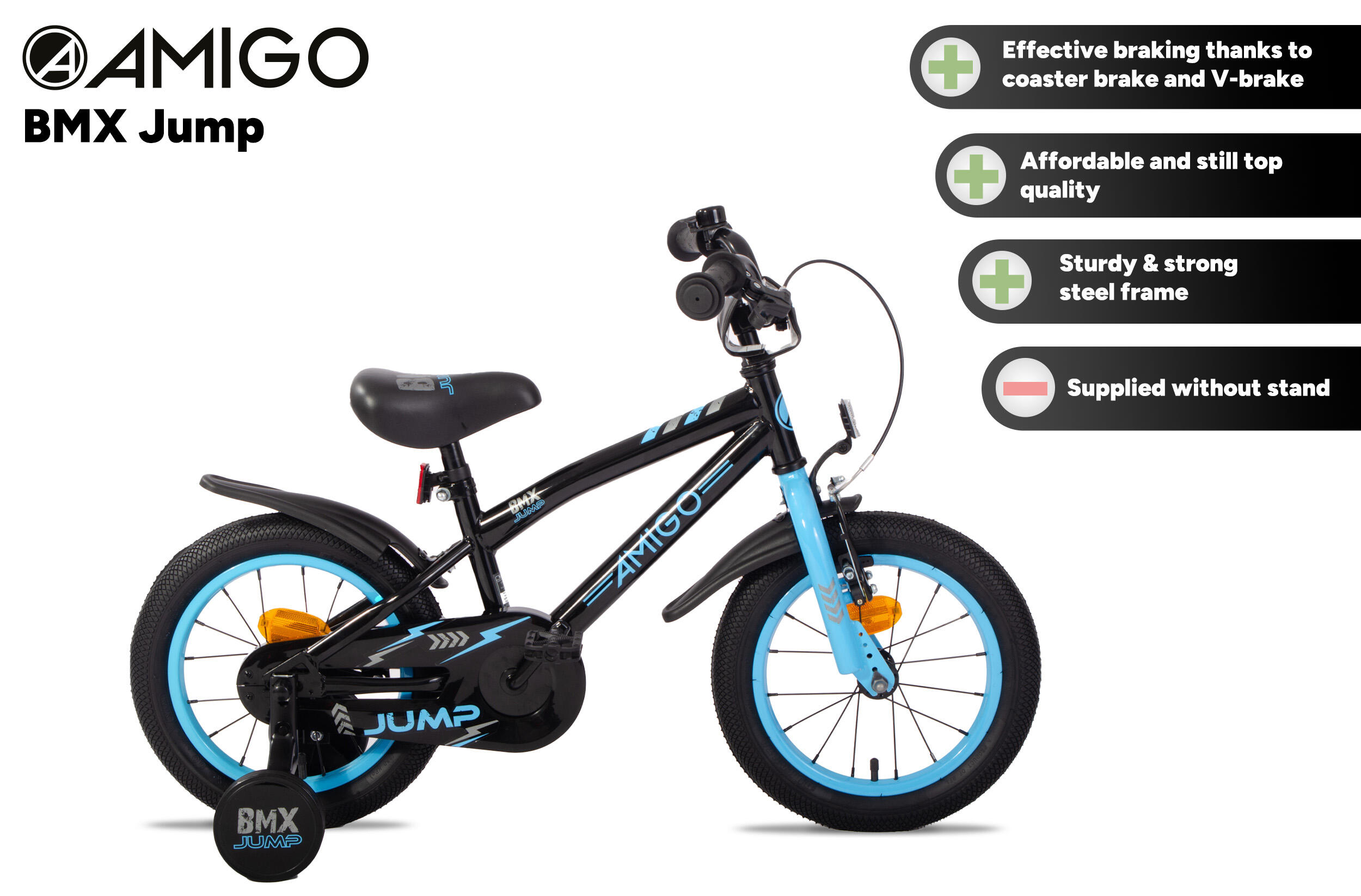 BMX Jump 14 Zoll 22,5 cm Jungen Rücktrittbremse Schwarz/Blau 2/7