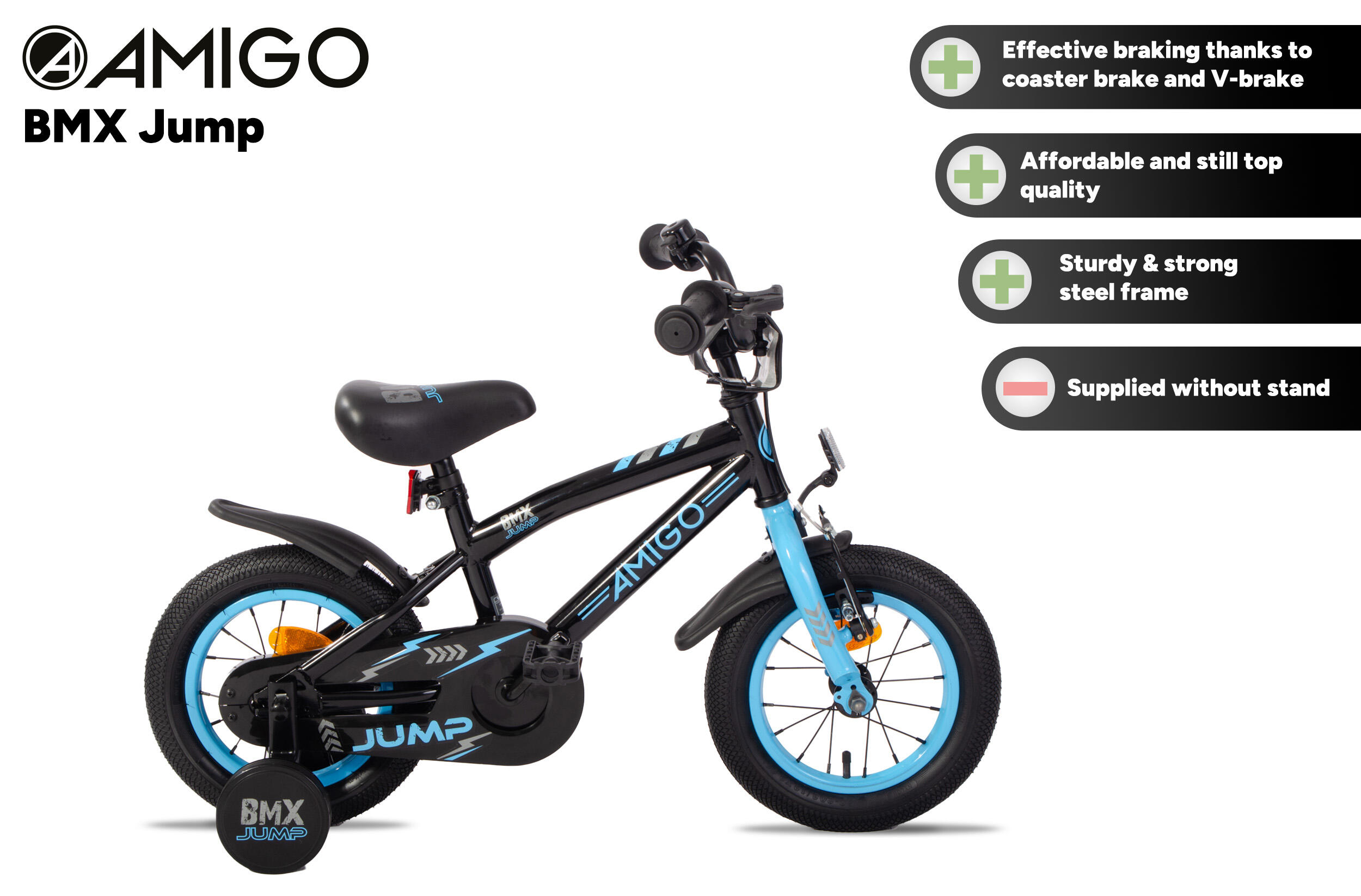 BMX Jump 12 Inch 22 cm Jongens Terugtraprem Zwart/Blauw 2/7
