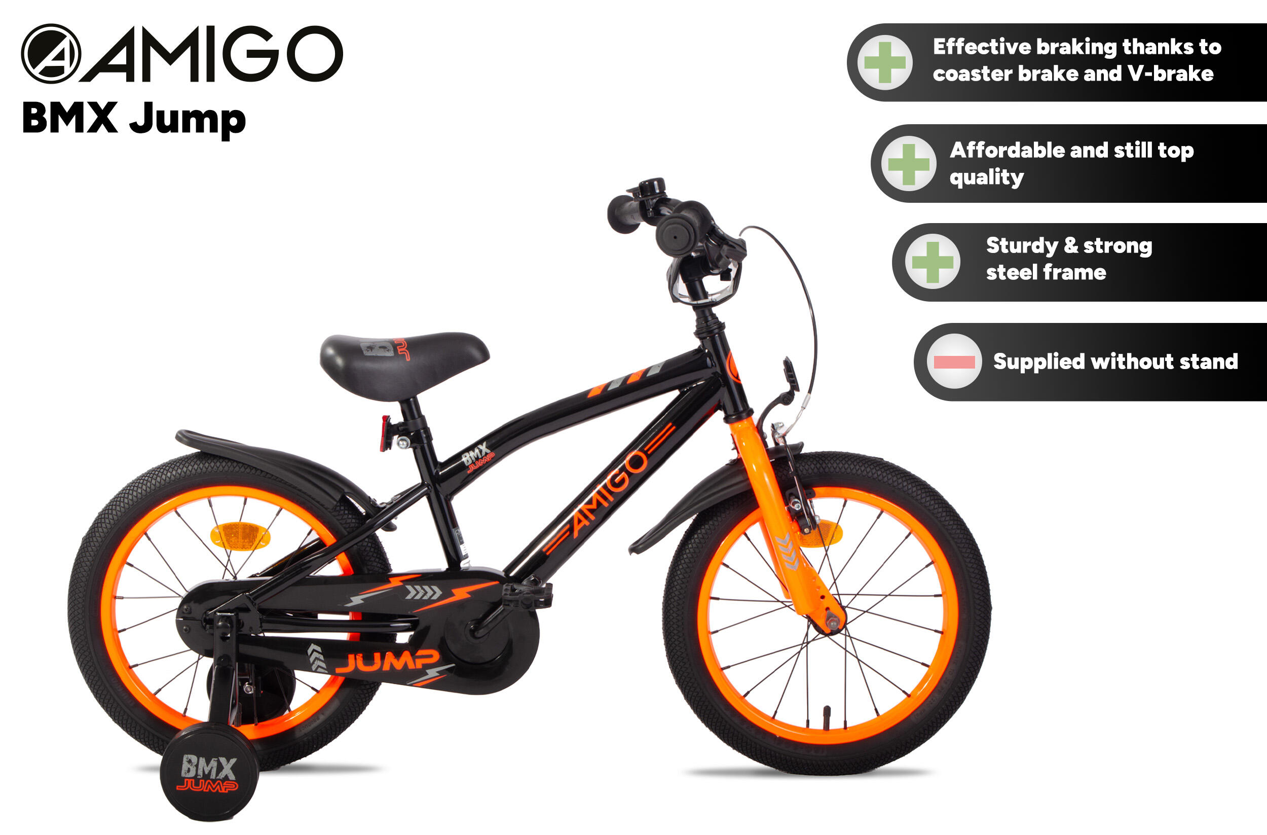 BMX Jump 16 Inch 25,5 cm Jongens Terugtraprem Zwart/Neon Oranje 2/7